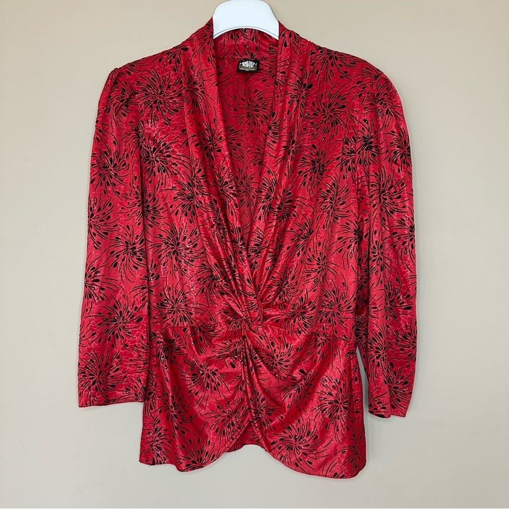 Vintage 1980's Red Top Puff Sleeve Fireworks Sparkle Blouse Blanch Golden Girls